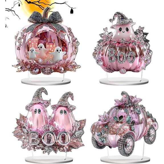 Halloween Tabletop Decor | 4 Pieces 2D Acrylic Pumpkin Car Ghost Decor - Desktop Ornament - for Centerpiece Reception Dining Home Living Room Desktop Bedroom Workplace Halloween Gathering