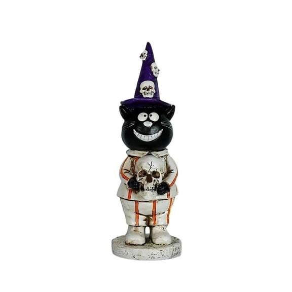 Halloween Tabletop Decor Black Cat Holding Skull Single Resin Figurine for Home Party Gothic Display