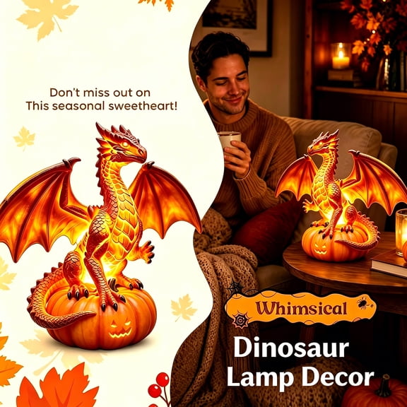 Halloween Tabletop Decoration Dragon Figurine on Pumpkin, Resin Desktop Ornament for Shelf Mantel Tiered Tray Centerpiece