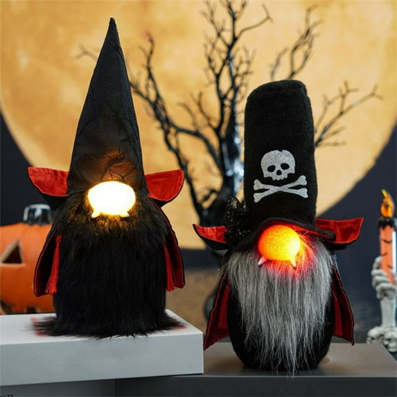 Halloween Tabletop Decorations Candy Jar, Lighted Plush Gnomes Candy Jar, Elf Holiday Present, Figurine Gifts Housewarming Halloween Festival Table Decor