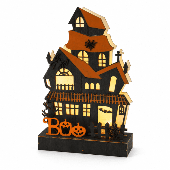 Halloween Tabletop Decorations Indoor Haunted House Lights Wooden Tabletop Decor for Home Halloween Decoration for Desk Table Party Decor