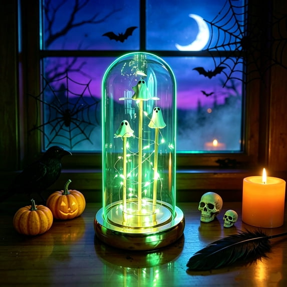 Halloween Tabletop Ghost Glass Lantern, Spooky Ghost Ornament LED Light for Home Party Decor