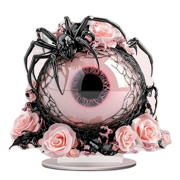 Halloween Tabletop Ornament, 2D Acrylic Desktop Decoration, Black Pink Spider Eye/Moon Witch for Home Party Decor