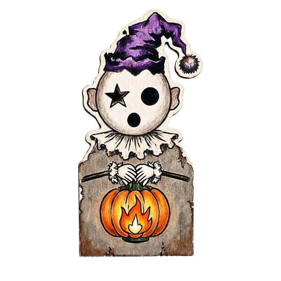 Halloween Tabletop Wooden Centerpiece, Creepy Halloween Decorations, Halloween Party Decor, Halloween Desk Decor, 6X6 Inch Double Sided Print Retro Clown Pumpkin Decoration for