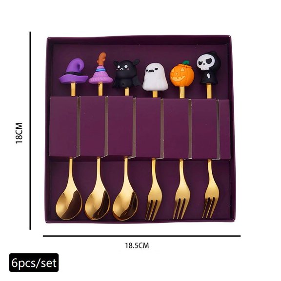 Halloween Tableware Stainless Steel Coffee Spoon Halloween Dessert Spoon Fruit Fork Theme Party Tableware Set