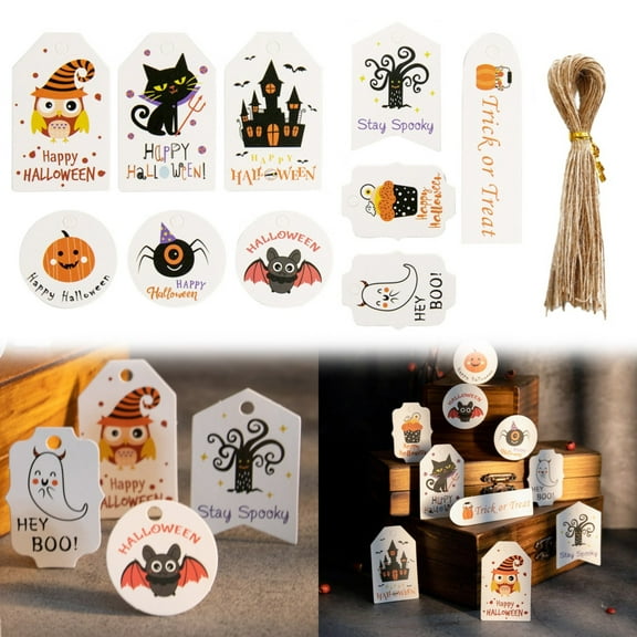Halloween Tag Halloween Gift Bag Candy Box Decoration Tag Halloween Candy Bag Decoration Listing Card Party Supplies, 50X Tag Party Decorations(Paper, One Size)