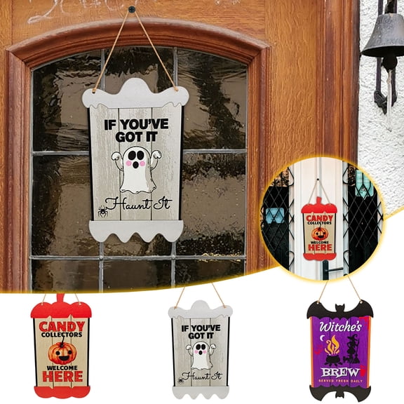 Halloween Tags Hanging Ornaments Spooky Pumpkin Witch Front Door Hanger Wreath Crafts Hand Crafted Wood Craft Home Decoration for Halloween
