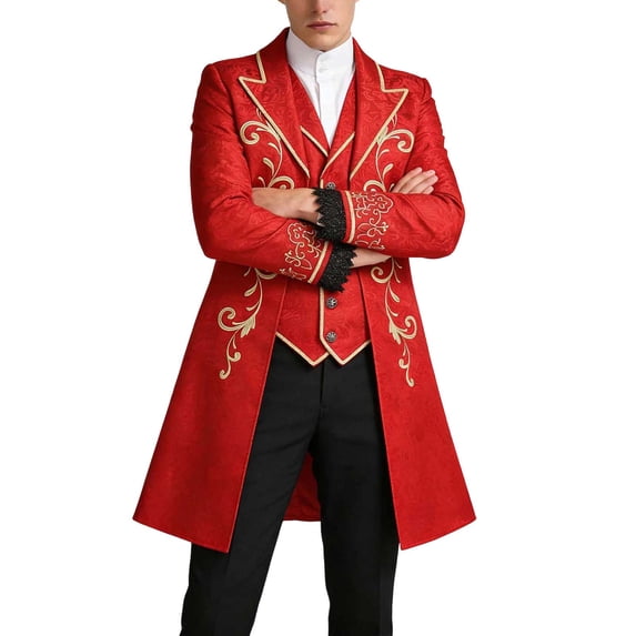 Halloween Tailcoat for Men Gothic Steampunk Medieval Vintage Solid Color Fashion Jackets Red L