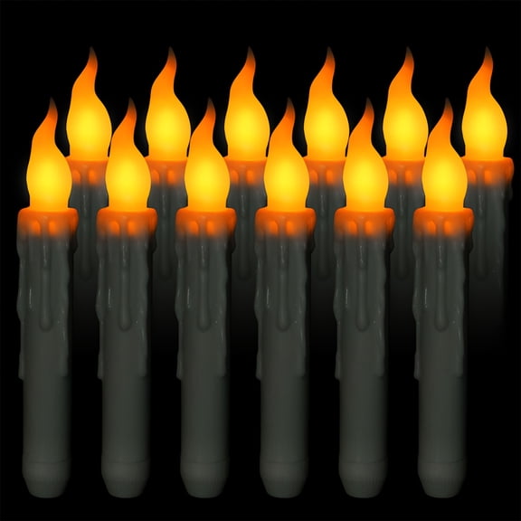Halloween Taper Candles, 12 Pack 7 Inch Dripping Wax Led Taper Lights, Battery Operated Halloween Decorations, Halloween Flameless Candles, Halloween Decorations for Home,