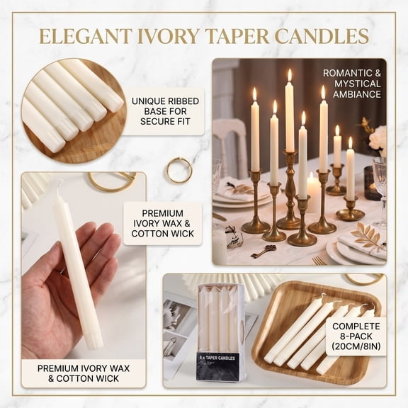 Halloween Taper Candles, Unscented Ivory 7.9 Inch, Set of 8, Dripless Long Burning Candle for Halloween Wedding Party Home Dining Table Atmosphere Decoration
