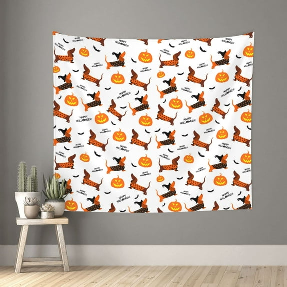 Halloween Tapestry Halloween Decor, pumpkin halloween dog Wall Tapestry Aesthetic, Halloween Decorations Tapestry Wall Hanging for Bedroom, Livingroom - 60x51in