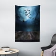 thumbnail image 1 of Halloween Tapestry, Misty Lake Scene Rusty Wooden Deck Spider Eyeball and Bats with Ominous Skyline, Wall Hanging for Bedroom Living Room Dorm Decor, 40W X 60L Inches, Blue Brown, by Ambesonne, 1 of 5