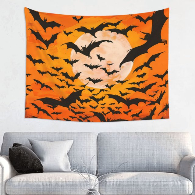 Halloween Tapestry Halloween Sunset Bat Wall Tapestry for Bedroom, Tapestry Wall Hanging