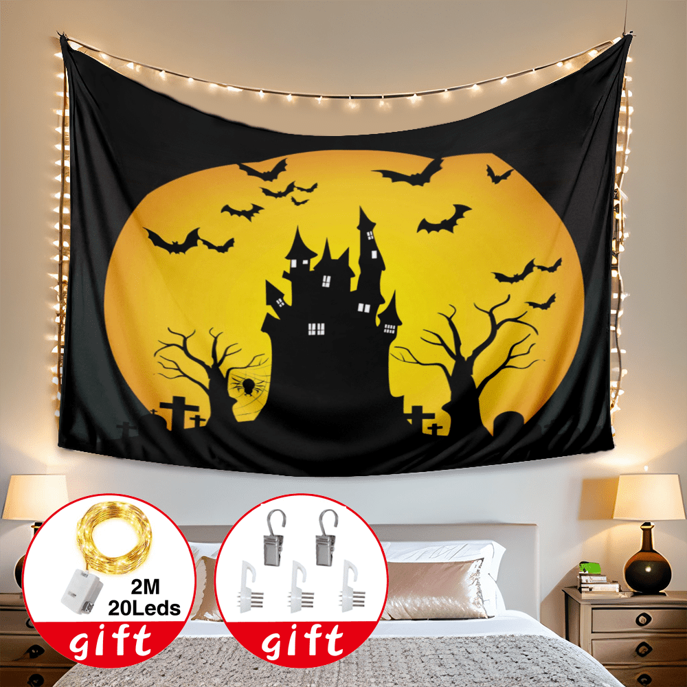 Halloween Tapestry, Wall Hanging Horror Skeleton Cemetery Pumpkin