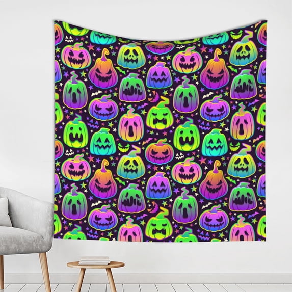 Halloween Tapestry Wall Hanging, colorful halloween pumpkins Tapestry for Bedroom Aesthetic, Cute Tapestry Wall Decor, Halloween Decoration for Bedroom, Living Room, Indoor 59x59in