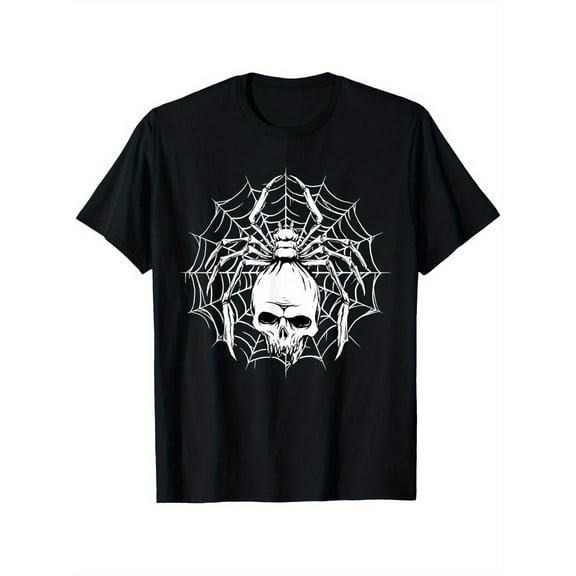 Halloween Tarantula Graphic Tee T Shirt Top Skull Spider Design Cotton Relaxed Fit Casual Black S-5XL