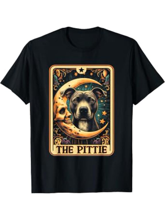 Halloween Tarot Card Crescent Moon Pit Bull Dog Pittie Mom Holiday T-Shirt, Size S-5XL