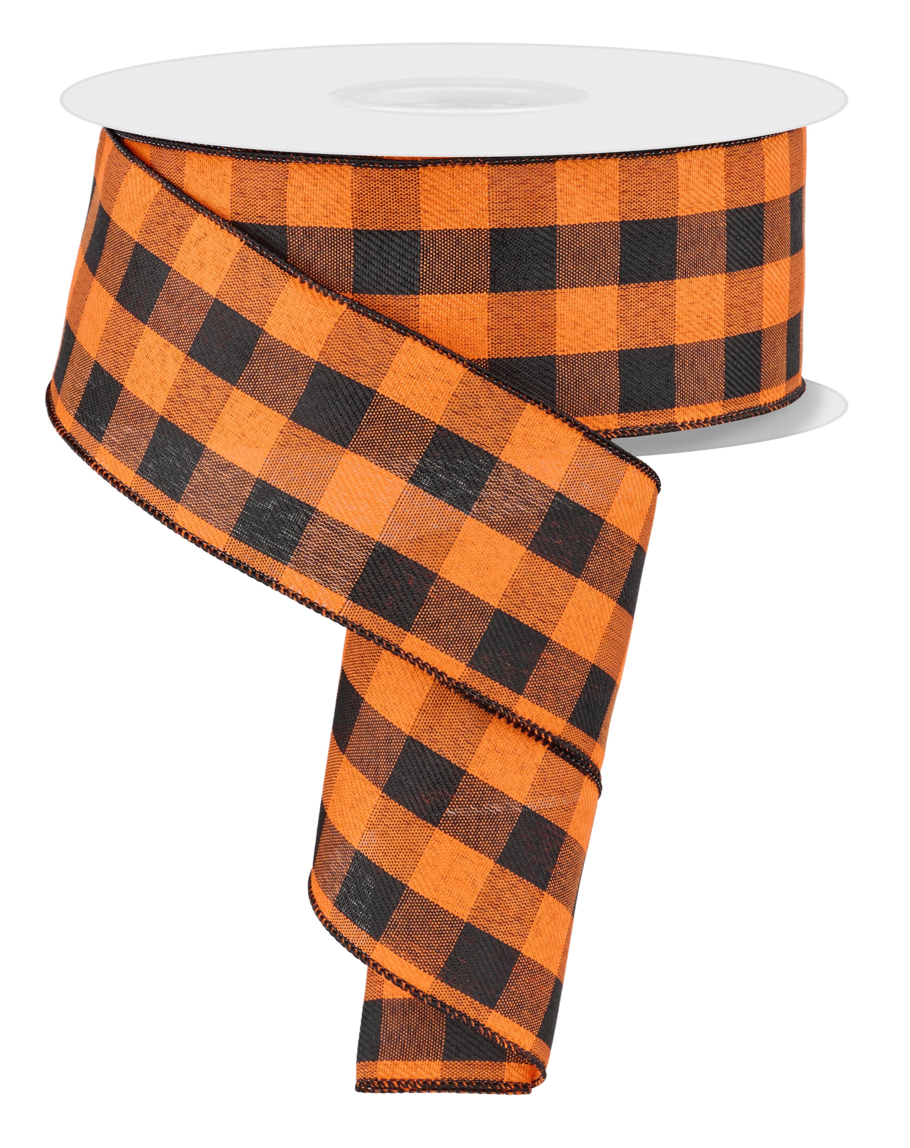 Halloween Tartan Plaid Wired Ribbon - 2 1/2" x 50 Yards, Orange & Black, Buffalo Plaid, Fall Decor, Autumn Wreath, Thanksgiving
