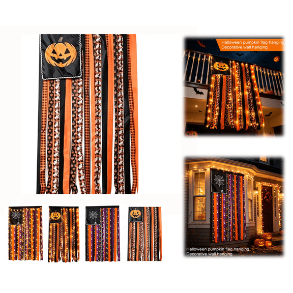 Halloween Tassel Hanging Flag, Festive Halloween Tassel Pennant with Lace Detail, Light-Up Version for Porch Garden Window Night Decoration (A)