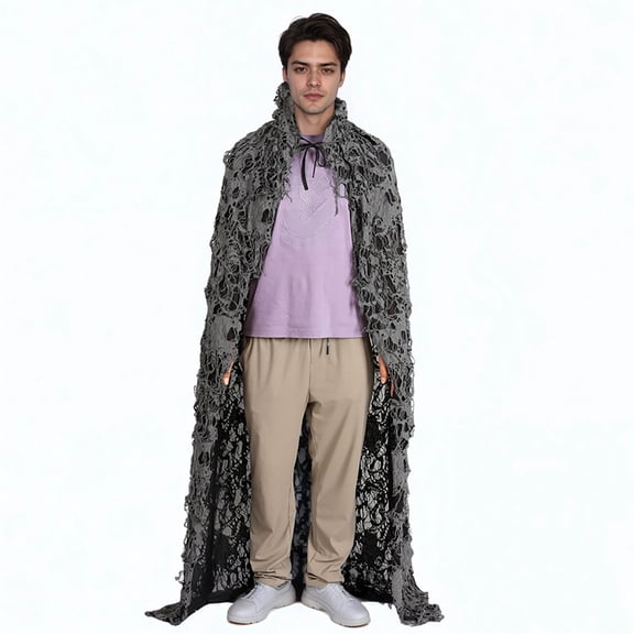 Halloween Tattered Cloak Unisex Long Grim Reaper Hooded Cape Retro Medieval Ghost Vampire Costume for Wizard Cosplay