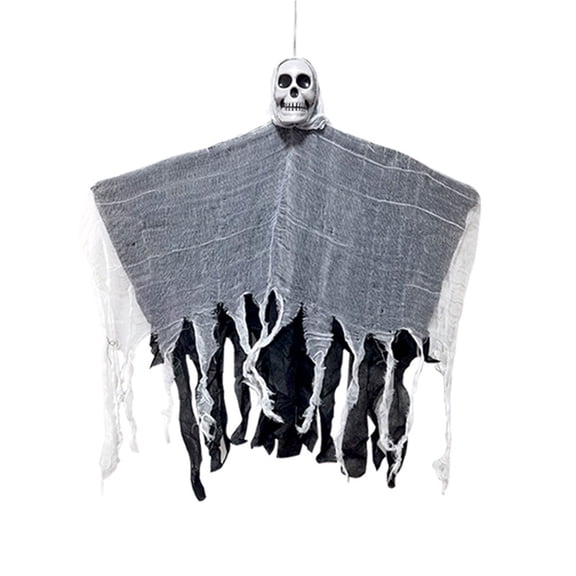 Halloween Tattered Gauze Skull Ghost Hanging Decor, 30" Weathered Rag Fabric Skeleton Ghost Ornaments, Creepy Spooky Props for Front Door Porch Yard Haunted House Indoor Outdoor Party
