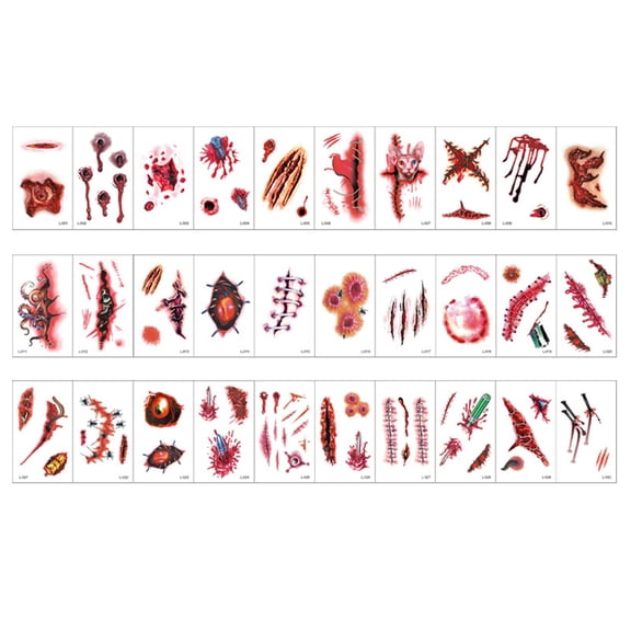 Halloween Tattoo Sticker Set, Realistic Fake Wound Scar Bloody Decal, Horror Makeup Face Patch Transfer for Cosplay Party Festival Dress-Up