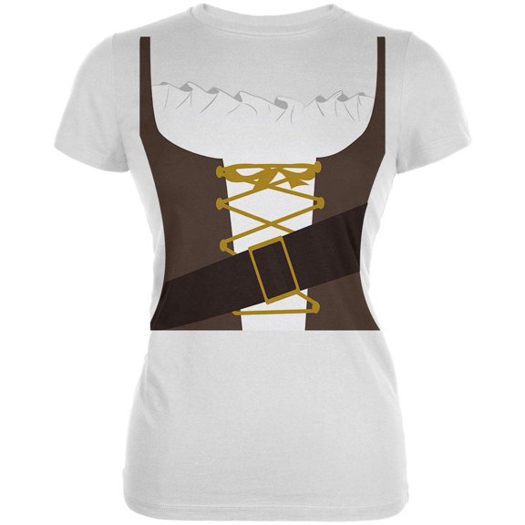 Halloween Tavern Maiden Costume Brown Juniors Soft T Shirt White SM