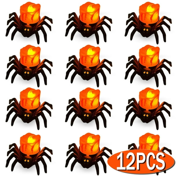 Halloween Tea Lights Spider Candle Holder LED Flameless Candle Lights for Halloween Party Home Indoor Decoration 12 Pack