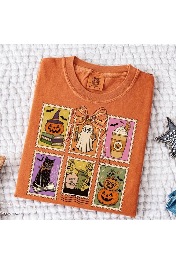 Halloween Teacher Shirt, Vintage Spooky Stamp Teacher T-Shirt, Gift for Teacher, Back to School