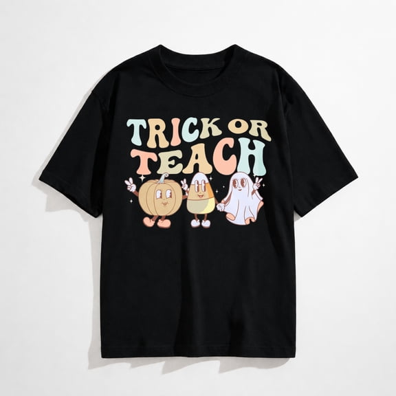 Halloween Teacher Shirts Trick or Teach T-Shirt Funny Ghost Graphic Short Sleeve Tee Tops Cute Pumpkin Vacation Shirts