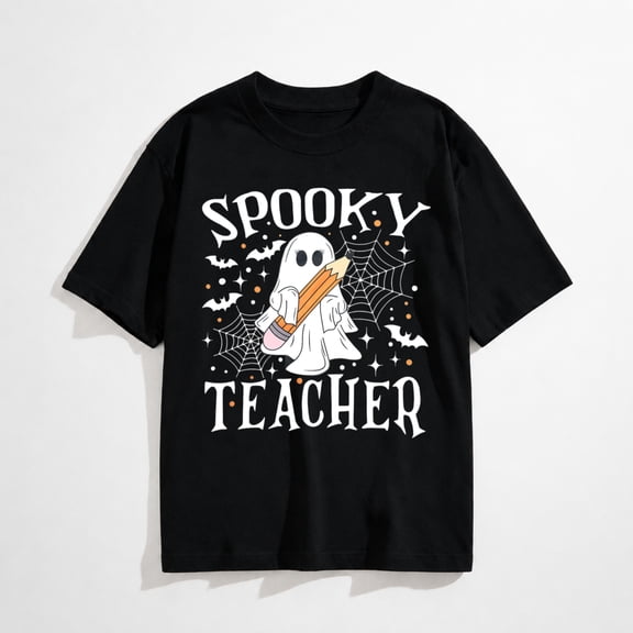 Halloween Teacher Shirts for Women Spooky Season Fall Spooky Teacher Tshirts Cute Ghost Teacher Tee Halloween Party Tops