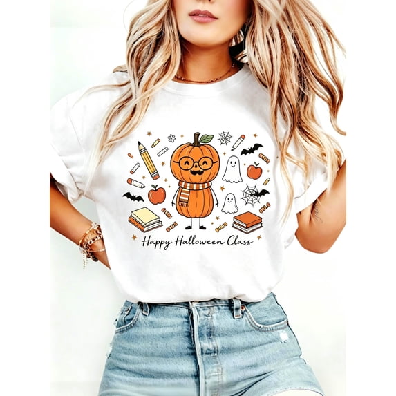 Halloween Teacher T-Shirt Cute School Supplies Witch Pencil Tee