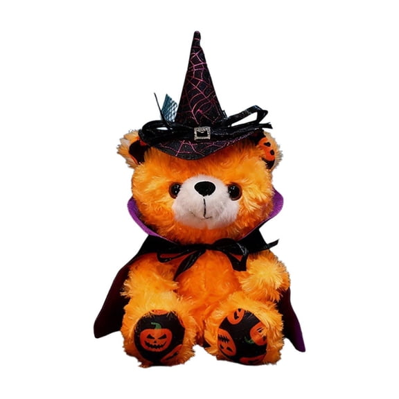 Halloween Teddy Bear Decor - Whimsical Pumpkin Plush Toy, Reusable Fall Decoration, Soft Short Fabric, Embroidered Details, Perfect Gift and Halloween Photo Prop,Orange