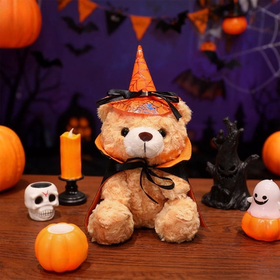 Halloween Teddy Bear Plush Toy, Cute Pumpkin Costume Stuffed Animal, Soft Holiday Decorative Doll, Kids Gift Accent (Beige)
