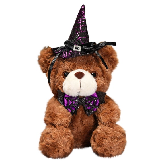 Halloween Teddy Bear Stuffed Animal Wizard Bear - Plush Toy for Party Decorations - 11 Inch Cute Bear Plushies Stuffed Animal with Hat and Tie as Halloween Decorations
