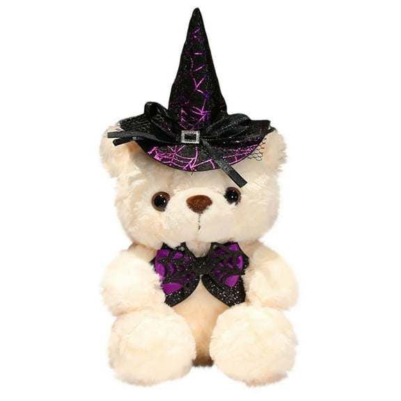 Halloween Teddy Bear Stuffed Animal with Witch Costume, Bear with Wearing Witch Hat Doll for Halloween Present for Boys and Girls