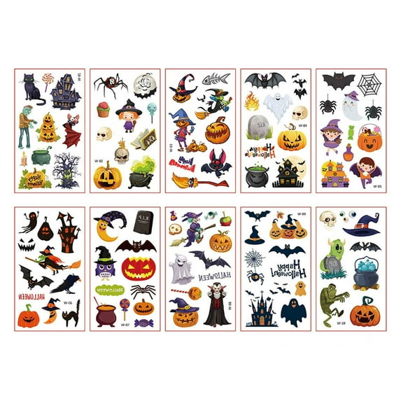 Halloween Temporary Cartoon Stickers for Kids - Boys and Girls Party Supplies with Fun Designs for Festive Activities - A