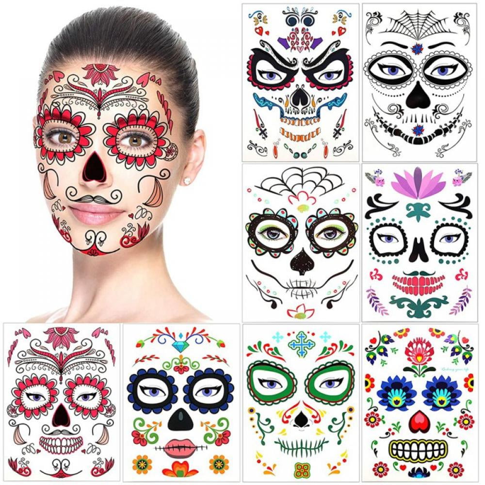 Men's Day of the Dead Sugar Skull Face Tattoo Men's Day of the Dead Sugar Skull Face Tattoo