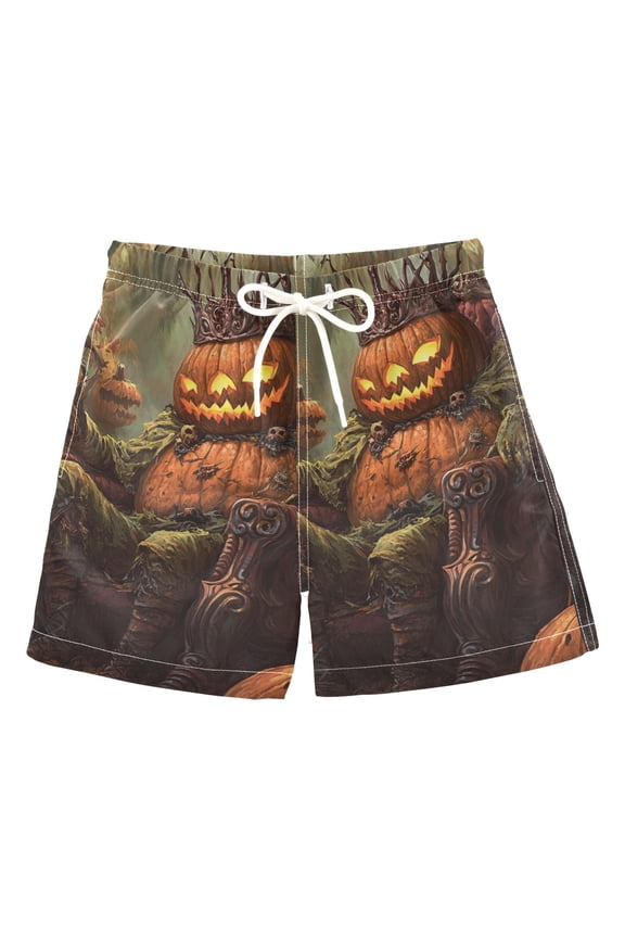 Halloween Terrifying Pumpkin King Boys Swim Trunks Quick Dry Boy Swim Shorts for 3-14 Years
