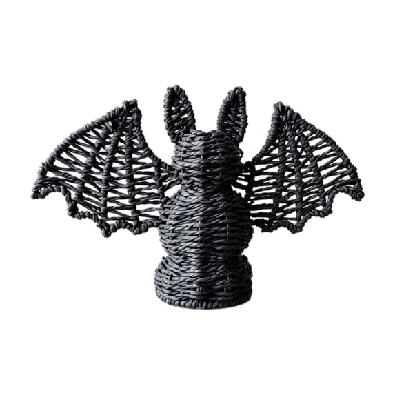 Halloween Textured Weave Bat Ornament with Candle Light, Wicker Design Bat Figurine Indoor Seasonal Table Decor