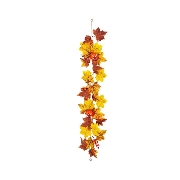 Halloween Thanksgiving Artificial Maple Leaf Pumpkin Vine 39.4 Inch, Faux Rattan Wall Hanging Outdoor Decor