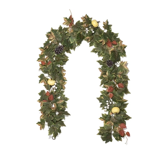 Halloween Thanksgiving Artificial Maple Leaf Vine, Pumpkin Pine Cone Berry Rattan Window Display, Green