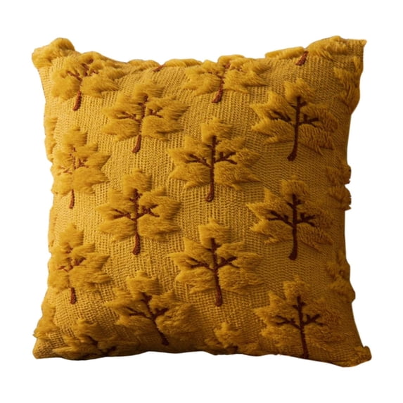 Halloween & Thanksgiving Autumn Plush Embroidered Leaf Pillowcase – 17.7" x 17.7" Fall Sofa Cushion Cover – Flock Fabric Decorative Throw Pillow