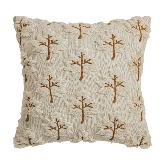 Halloween & Thanksgiving Autumn Plush Embroidered Leaf Pillowcase – 17.7" x 17.7" Fall Sofa Cushion Cover – Flock Fabric Decorative Throw Pillow