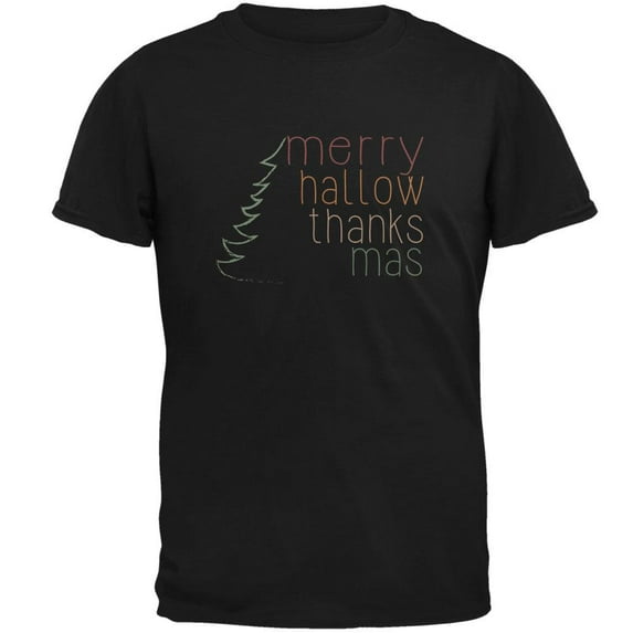 Halloween Thanksgiving Christmas Merry Hallow Thanks Mas Mens T Shirt Black 2XL