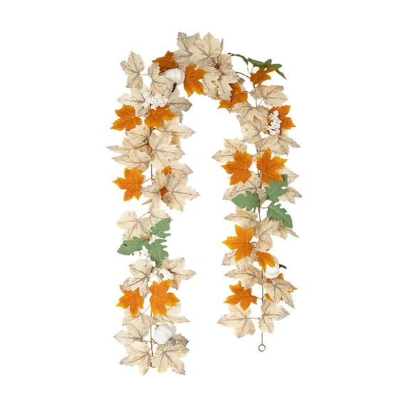 Halloween Thanksgiving Decorations 68.89 inch Artificial Maple Leaf Vines Garland Rattan Hanging Pumpkin Maple Leaf Garland Fall Decor Indoor Home Halloween Christmas Party Fireplace Decor