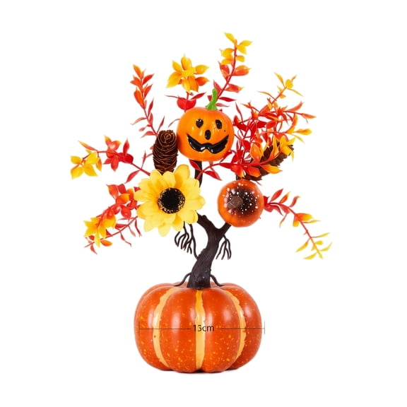 Halloween Thanksgiving Fall Home Decor Accent, Small Jack-O-Pumpkin Tree, Faux Leaves and Sunflower Table Decor, 10X13 Inch Artificial Halloween Ornament for Mantel Party