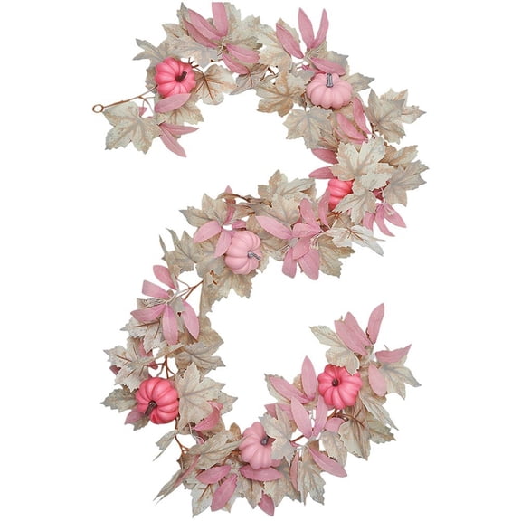 Halloween Thanksgiving Pink Decorations Artificial Fall Maple Leaves Garland Autumn Hanging Pink Pumpkins Flowers Berries Rattan