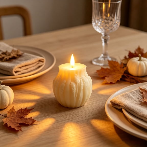 Halloween Thanksgiving Pumpkin Electronic LED Candle Light, Battery Operated Jack O Lantern Lamp (2 AAA Not Included), Spooky Decor for Home Table Mantel Tiered Tray Party Decoration, White