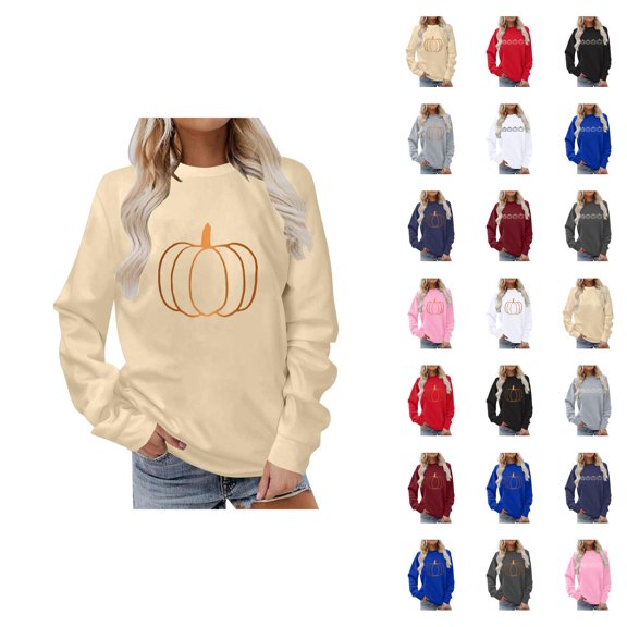 Halloween Thanksgiving Pumpkin Graphic Sweatshirts for Women Fall Winter Long Sleeve Crewneck Sweatshirt Pullover Tops